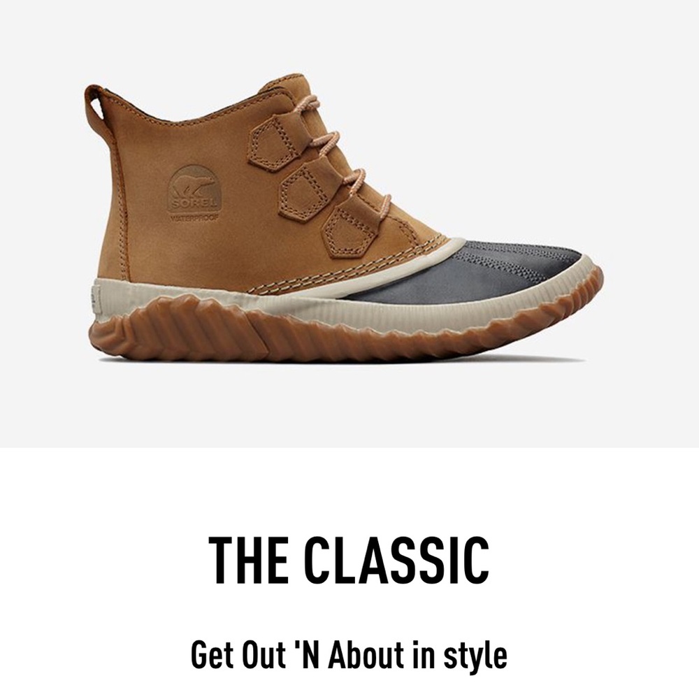 Women Sorel Out N About Leather Boot- Black/White 8.5